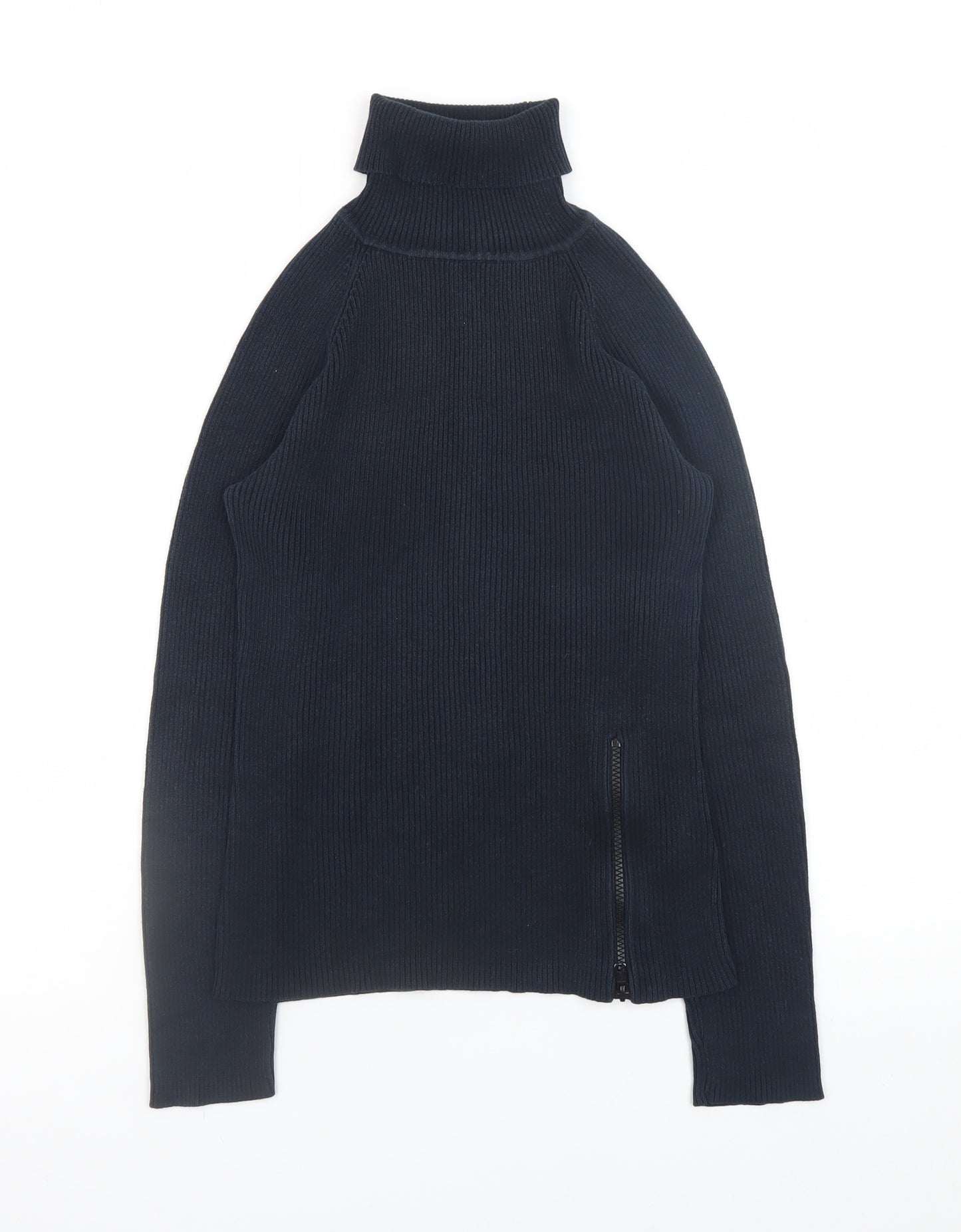 Dorothy Perkins Women Black Roll Neck Cotton Zip Jumper Size 12