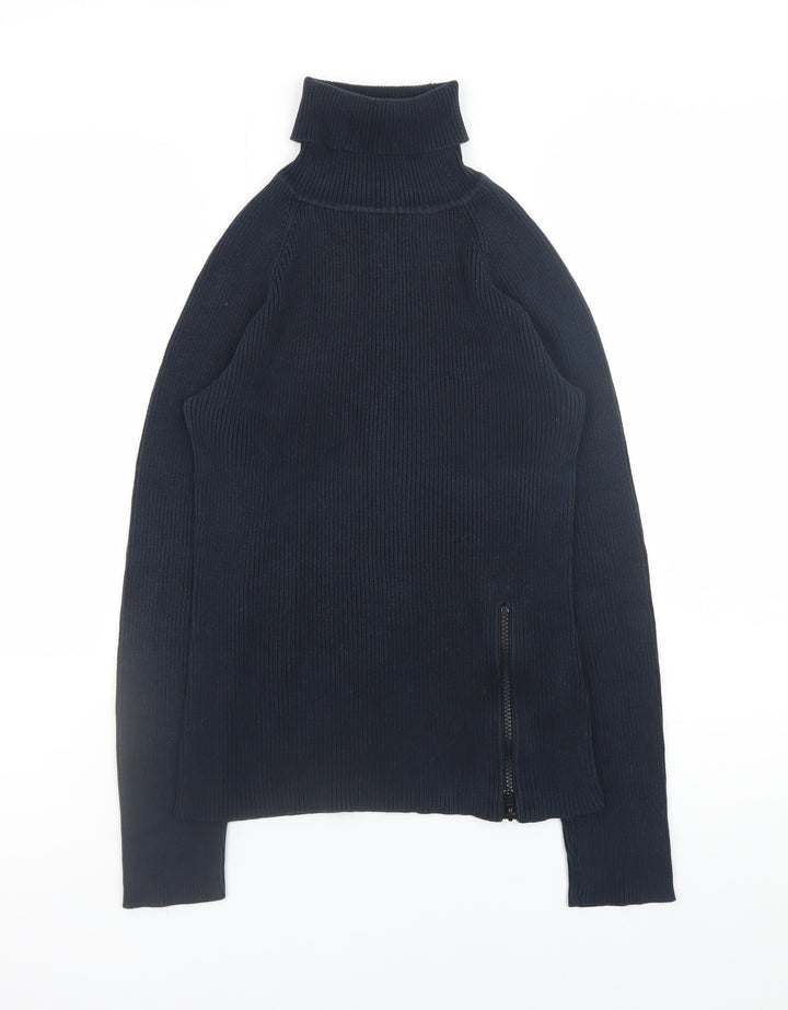 Dorothy Perkins Women Black Roll Neck Cotton Zip Jumper Size 12