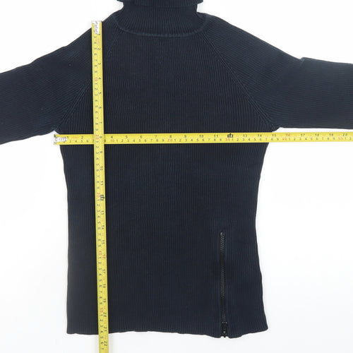 Dorothy Perkins Women Black Roll Neck Cotton Zip Jumper Size 12