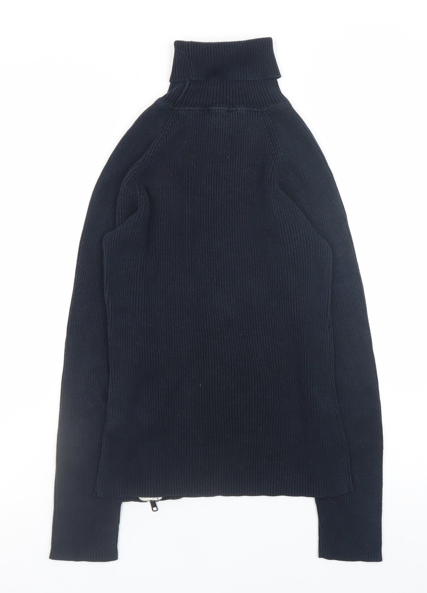 Dorothy Perkins Women Black Roll Neck Cotton Zip Jumper Size 12