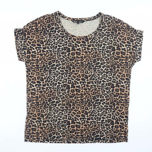 ONLY Womens Brown Leopard Print Short Sleeve Basic T-Shirt Size S