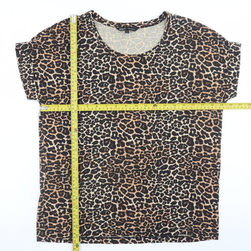 ONLY Womens Brown Leopard Print Short Sleeve Basic T-Shirt Size S
