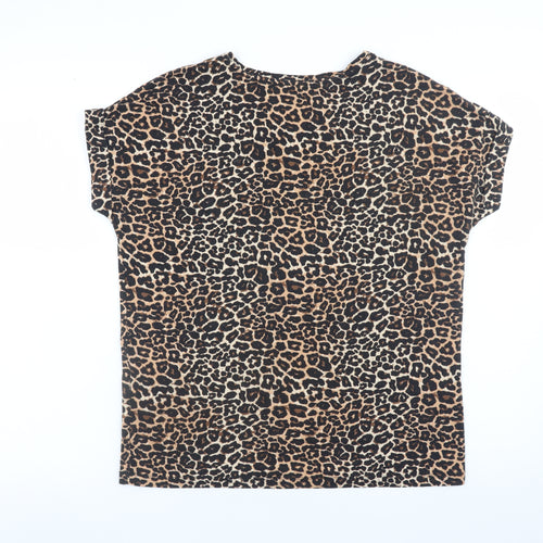 ONLY Womens Brown Leopard Print Short Sleeve Basic T-Shirt Size S