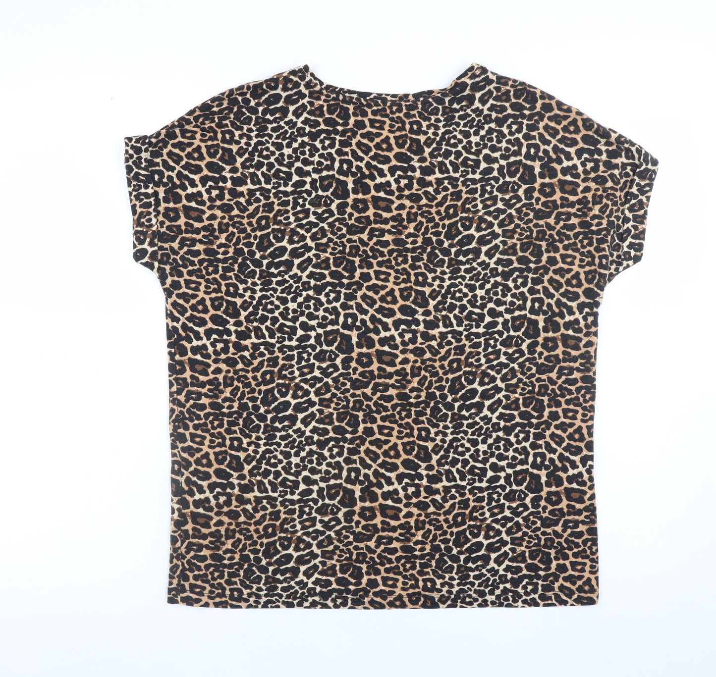 ONLY Womens Brown Leopard Print Short Sleeve Basic T-Shirt Size S