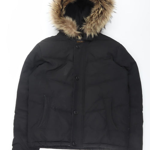 Woolrich Men's Black Down Puffer Jacket with Fur Hood Size 14