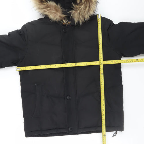Woolrich Men's Black Down Puffer Jacket with Fur Hood Size 14