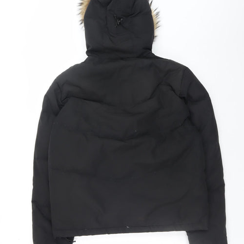 Woolrich Men's Black Down Puffer Jacket with Fur Hood Size 14