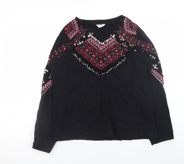Monsoon Women’s Black Bohemian Beaded Cotton Jumper Size 14