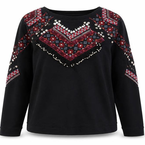Monsoon Women’s Black Bohemian Beaded Cotton Jumper Size 14