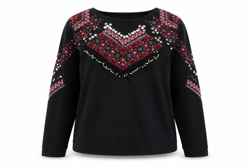 Monsoon Women’s Black Bohemian Beaded Cotton Jumper Size 14