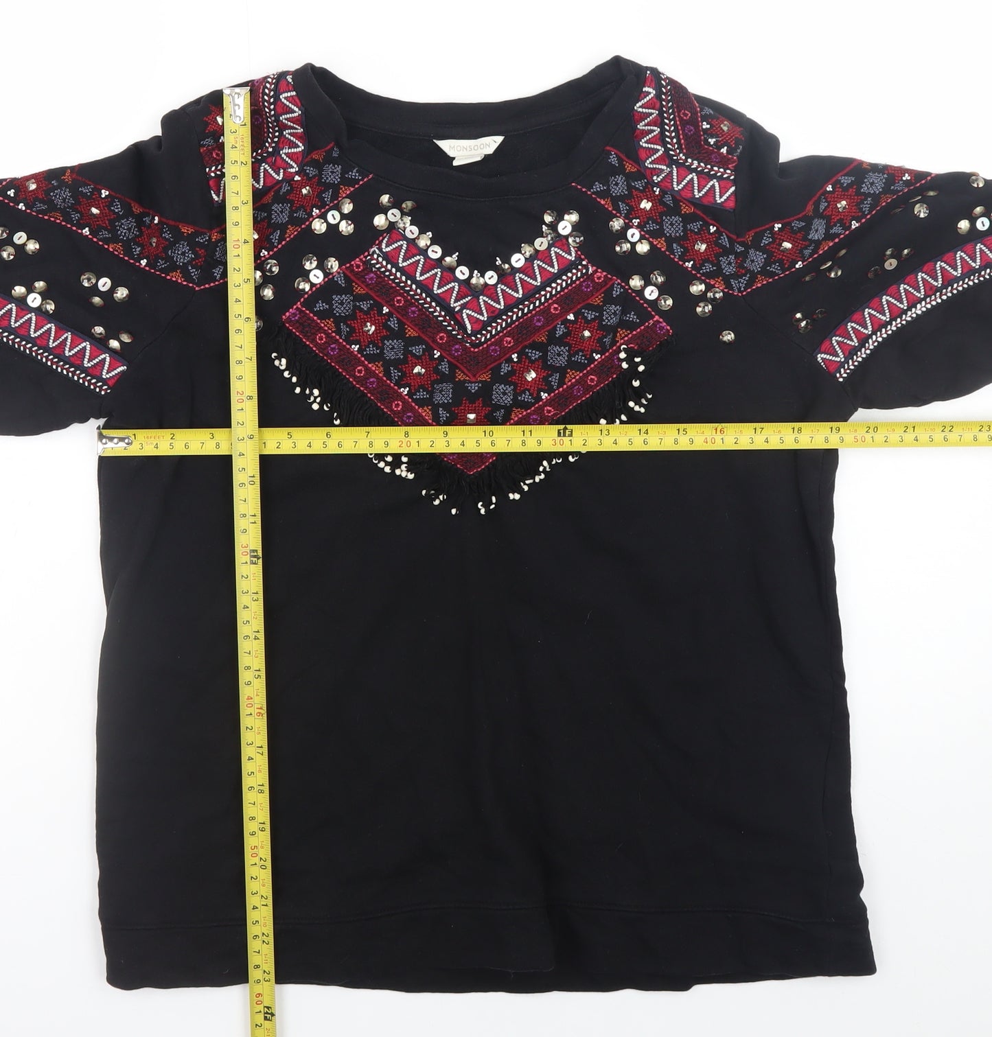 Monsoon Women’s Black Bohemian Beaded Cotton Jumper Size 14