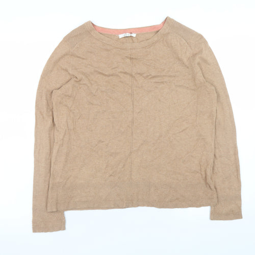 White Stuff Women’s Beige Crew Neck Cotton Merino Wool Jumper Size 12