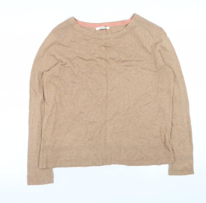 White Stuff Women’s Beige Crew Neck Cotton Merino Wool Jumper Size 12