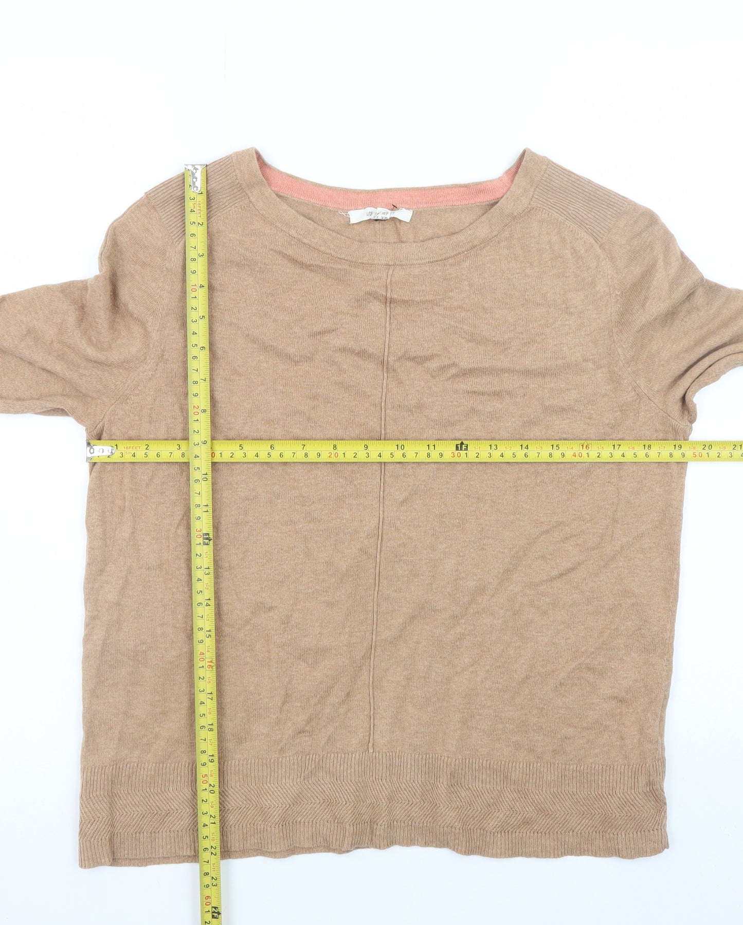 White Stuff Women’s Beige Crew Neck Cotton Merino Wool Jumper Size 12