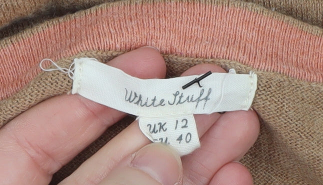 White Stuff Women’s Beige Crew Neck Cotton Merino Wool Jumper Size 12