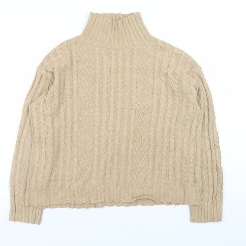 Marks and Spencer Womens Beige Cable Knit Roll Neck Jumper Size M