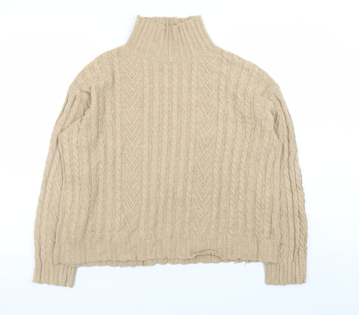 Marks and Spencer Womens Beige Cable Knit Roll Neck Jumper Size M