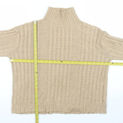 Marks and Spencer Womens Beige Cable Knit Roll Neck Jumper Size M