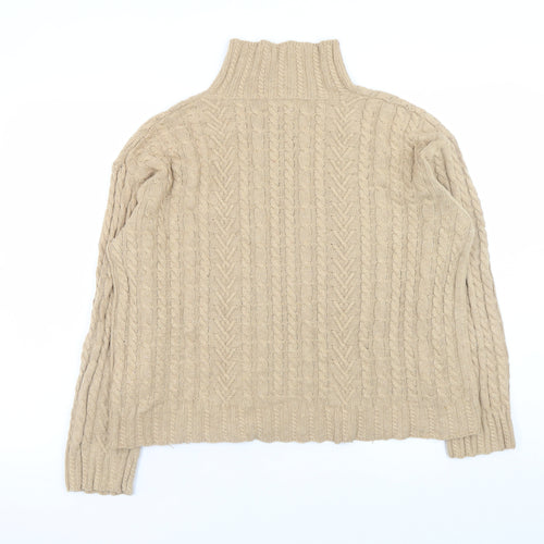 Marks and Spencer Womens Beige Cable Knit Roll Neck Jumper Size M