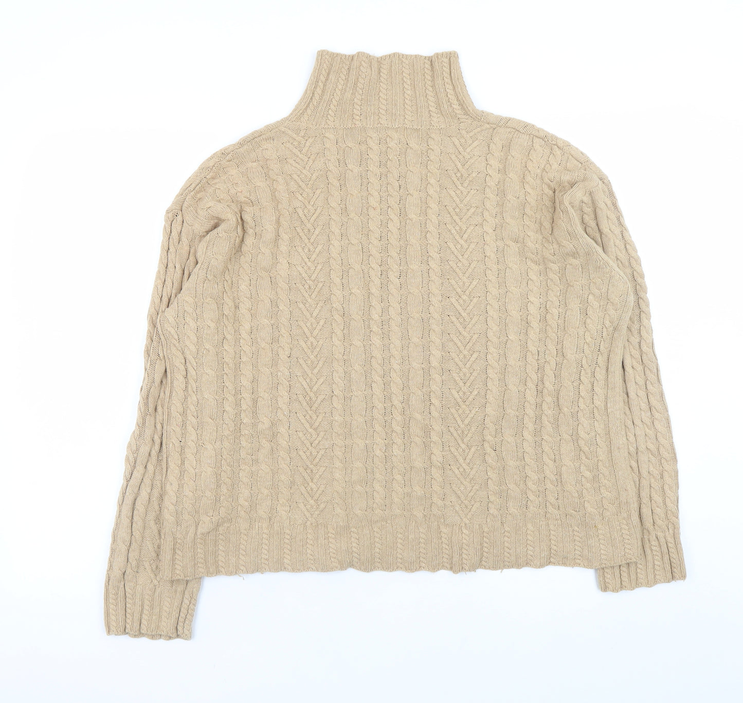 Marks and Spencer Womens Beige Cable Knit Roll Neck Jumper Size M