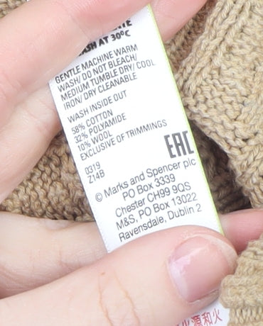 Marks and Spencer Womens Beige Cable Knit Roll Neck Jumper Size M