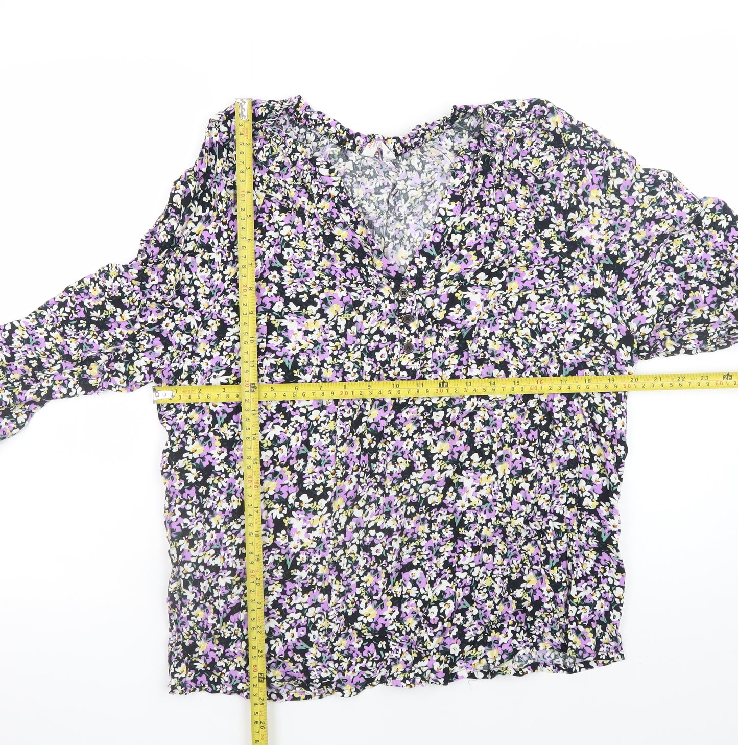 John Lewis ANYDAY Women's Black Floral V-Neck Long Sleeve Blouse Size 16