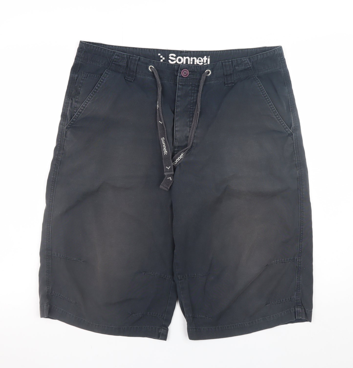 Sonneti Men's Black Cargo Shorts Size L 34in Drawstring Cotton