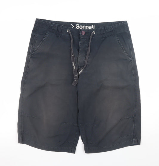 Sonneti Men's Black Cargo Shorts Size L 34in Drawstring Cotton