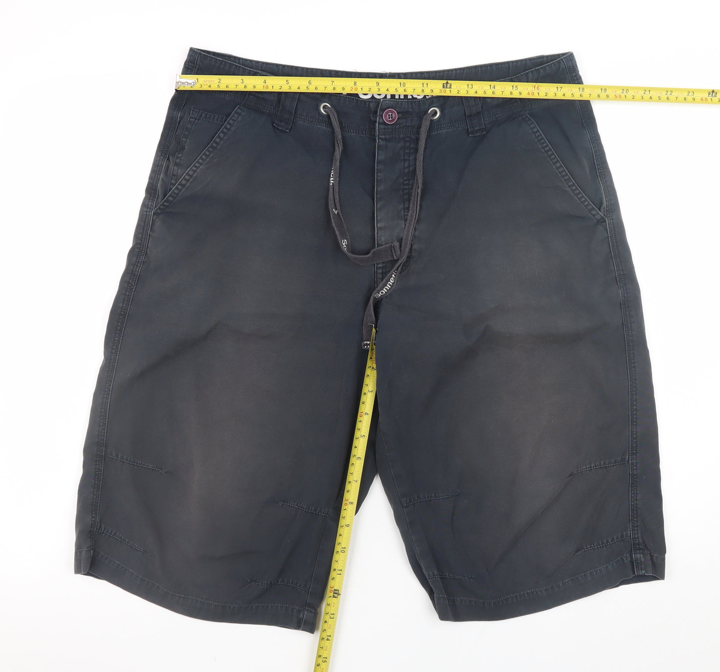 Sonneti Men's Black Cargo Shorts Size L 34in Drawstring Cotton