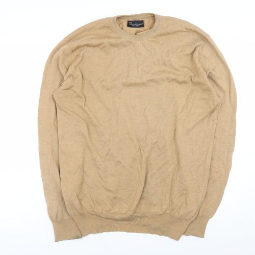Hawick Knitwear Men Beige XL Wool Crew Neck Pullover Jumper