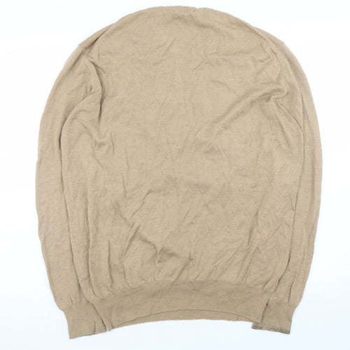 Hawick Knitwear Men Beige XL Wool Crew Neck Pullover Jumper