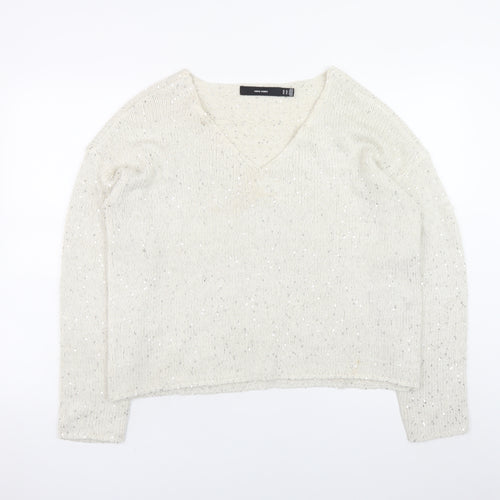 Vero Moda Women’s Ivory Sequin Knit V-Neck Jumper XL