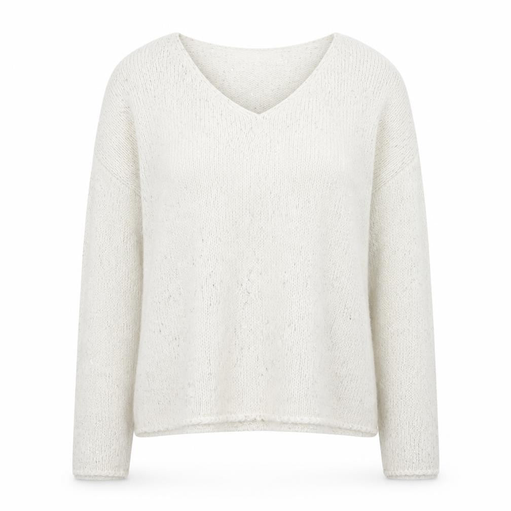 Vero Moda Women’s Ivory Sequin Knit V-Neck Jumper XL