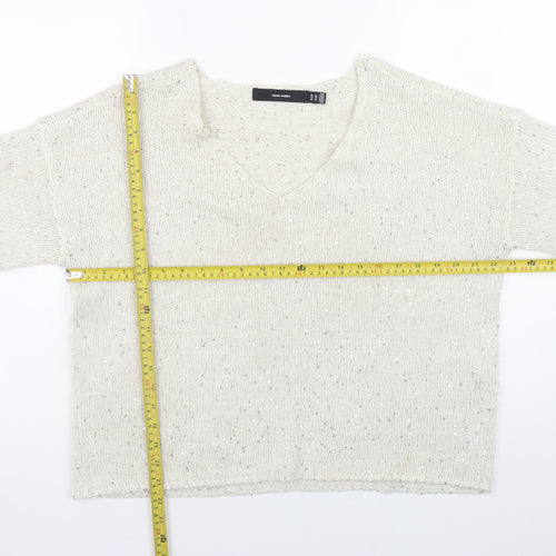 Vero Moda Women’s Ivory Sequin Knit V-Neck Jumper XL