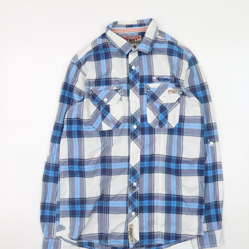 Tokyo Laundry Men's Blue Plaid Long Sleeve Button-Up Shirt Medium