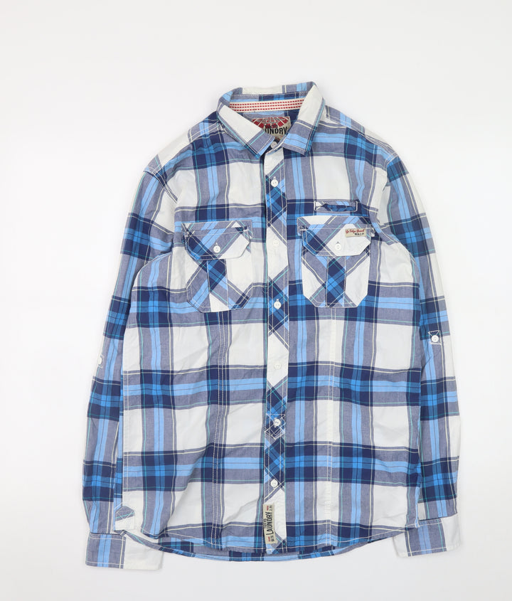Tokyo Laundry Men's Blue Plaid Long Sleeve Button-Up Shirt Medium