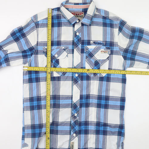Tokyo Laundry Men's Blue Plaid Long Sleeve Button-Up Shirt Medium