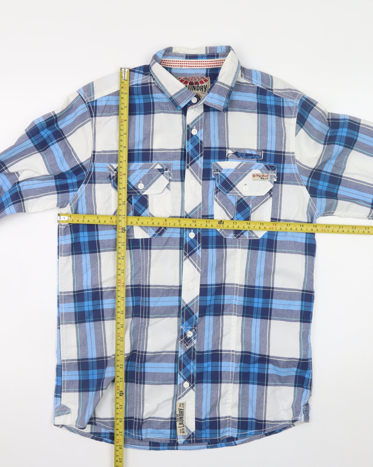 Tokyo Laundry Men's Blue Plaid Long Sleeve Button-Up Shirt Medium