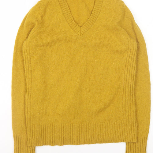 Marks and Spencer Women's Yellow Lambswool V-Neck Jumper Size 8
