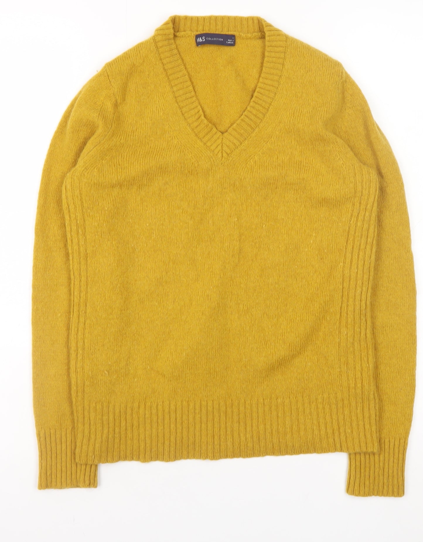 Marks and Spencer Women's Yellow Lambswool V-Neck Jumper Size 8