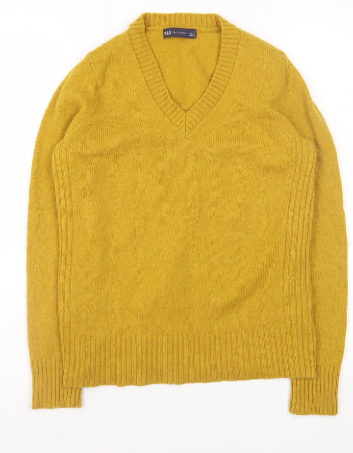 Marks and Spencer Women's Yellow Lambswool V-Neck Jumper Size 8