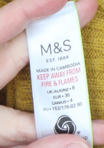 Marks and Spencer Women's Yellow Lambswool V-Neck Jumper Size 8