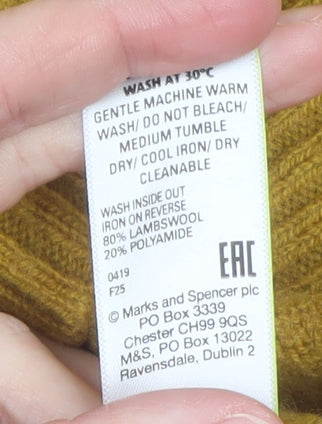 Marks and Spencer Women's Yellow Lambswool V-Neck Jumper Size 8