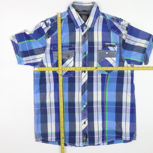 Dissident Men's Blue Checked Short Sleeve Cotton Casual Shirt Size M