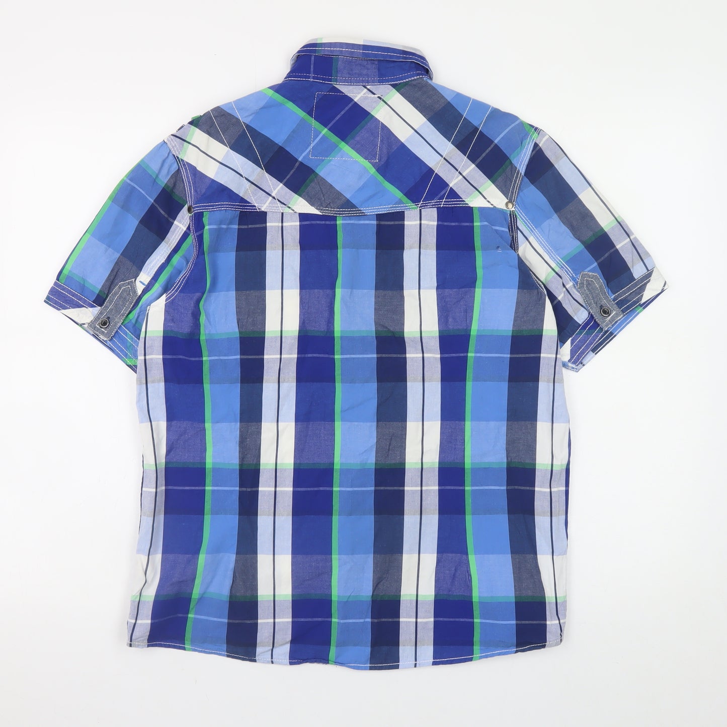 Dissident Men's Blue Checked Short Sleeve Cotton Casual Shirt Size M