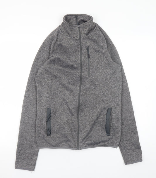 Workout Men’s Grey Herringbone Full Zip Fleece Jacket Size S