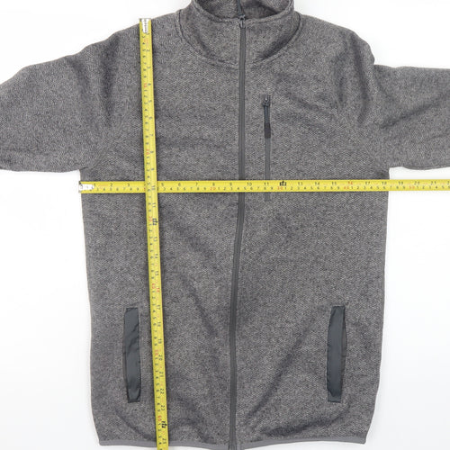Workout Men’s Grey Herringbone Full Zip Fleece Jacket Size S