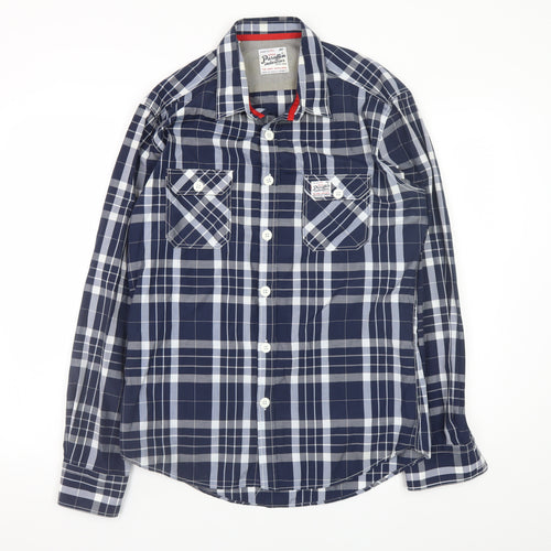 Paraffin Industries Men’s Blue Check Long Sleeve Button-Up Shirt L