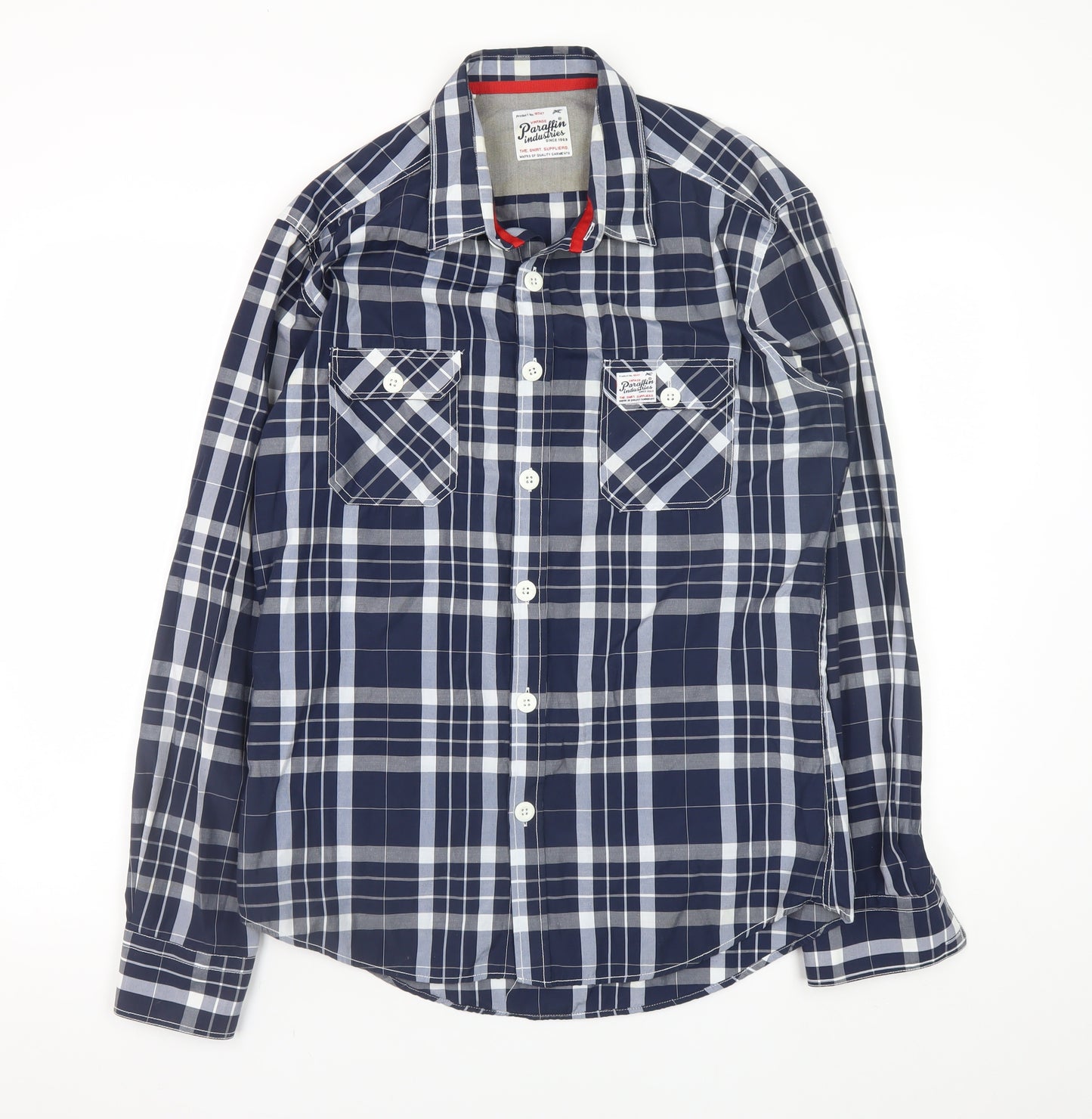Paraffin Industries Men’s Blue Check Long Sleeve Button-Up Shirt L