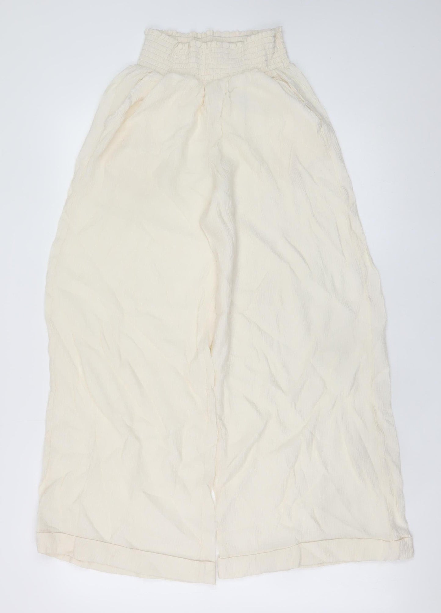 H&M Womens Ivory Wide-Leg Viscose Crepe Trousers Size 20
